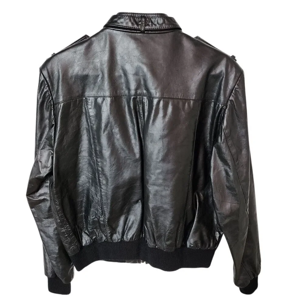 VTG Berman’s The Leather Experts Brown Leather Bomber Jacket Size 44 Korea 80s